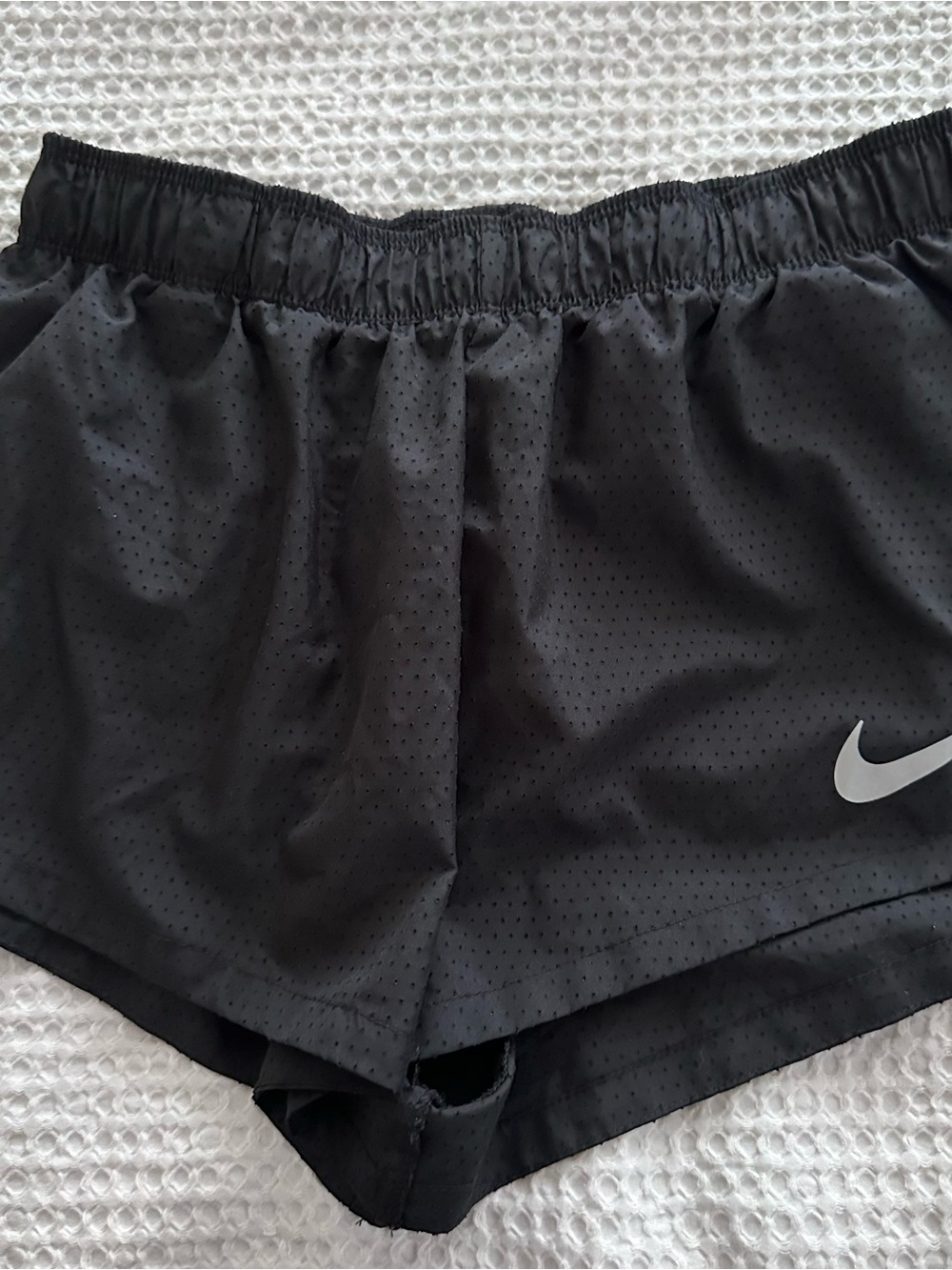 Nike Black Athletic Running Shorts with Gray Swoosh